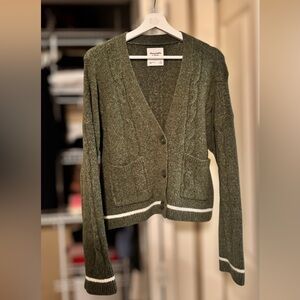 Abercrombie & Fitch Green Cardigan with White Trim